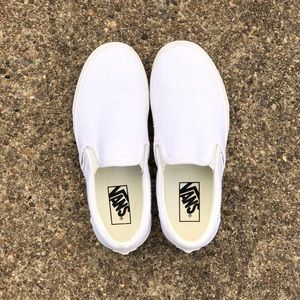 white VANS linen slip on
